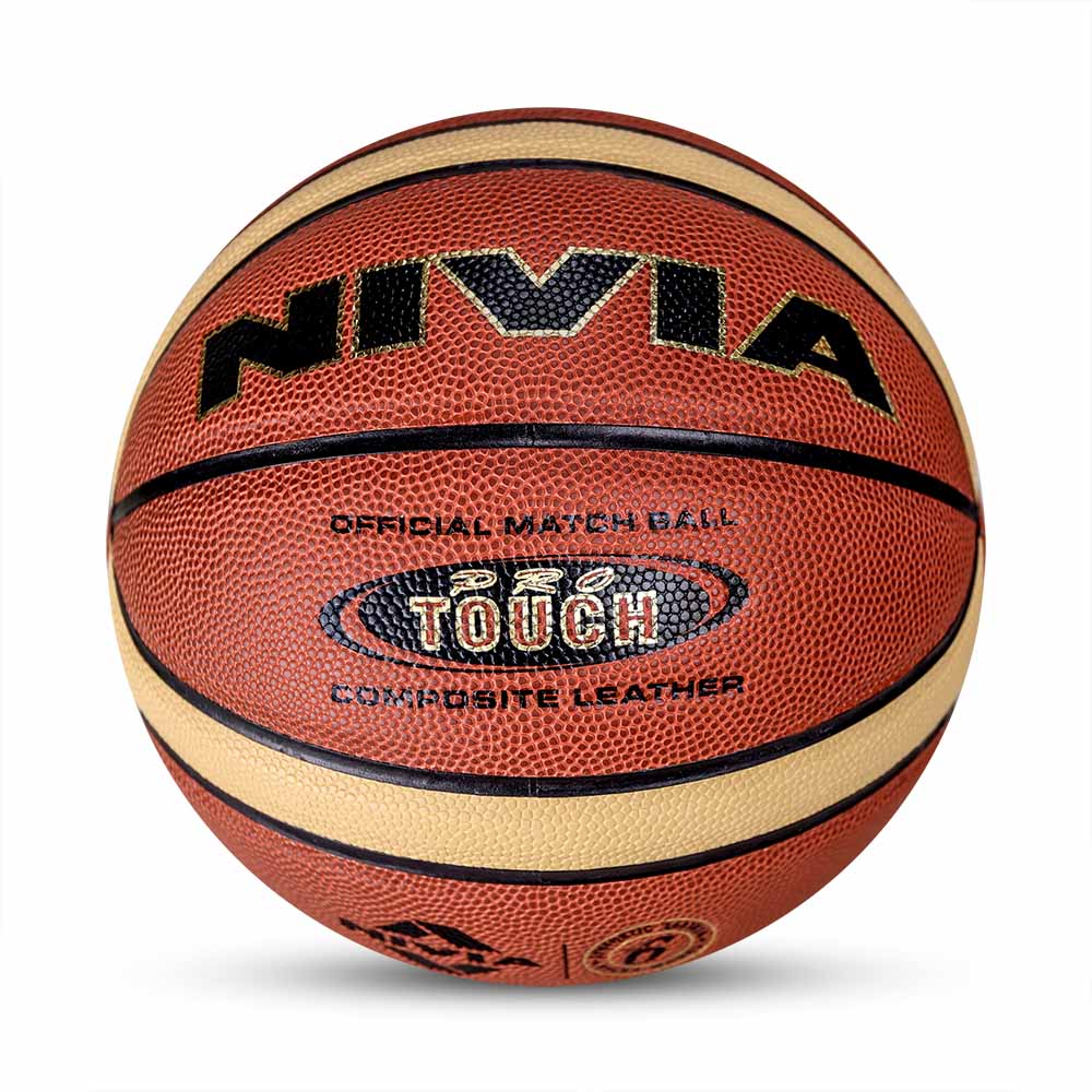 NIVIA PRO-TOUCH, Match Ball, 14 Panels, Super Soft-Touch PU Leather Cover Laminated with Pebbled Texture , Butyl Threadwounded Bladder, As Per FIBA Standard , Made for Pro-Leagues , to Play on Indoor Surfaces