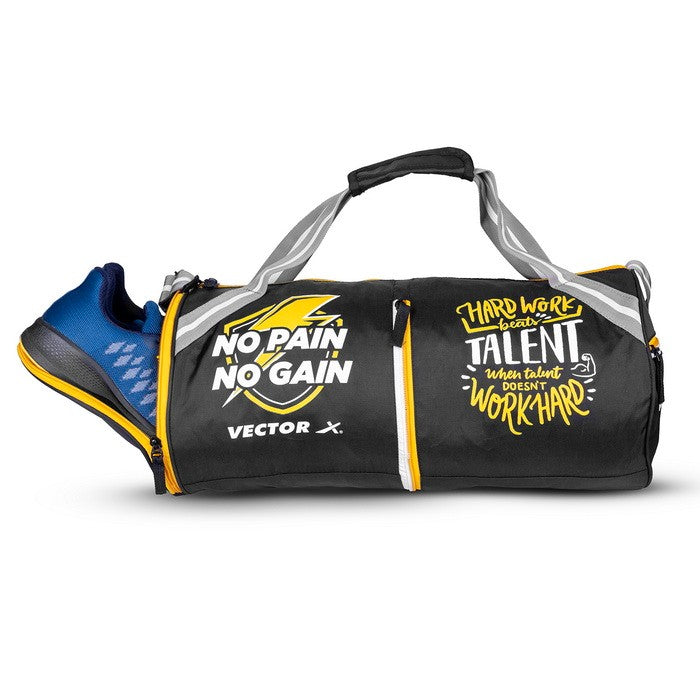 Vector X No Pain Gym Duffel 22L Sports Bag for Men and Women with Shoes Compartment Polyester | Front Utility Pocket |Durable Base | Adjustable Shoulder Strap