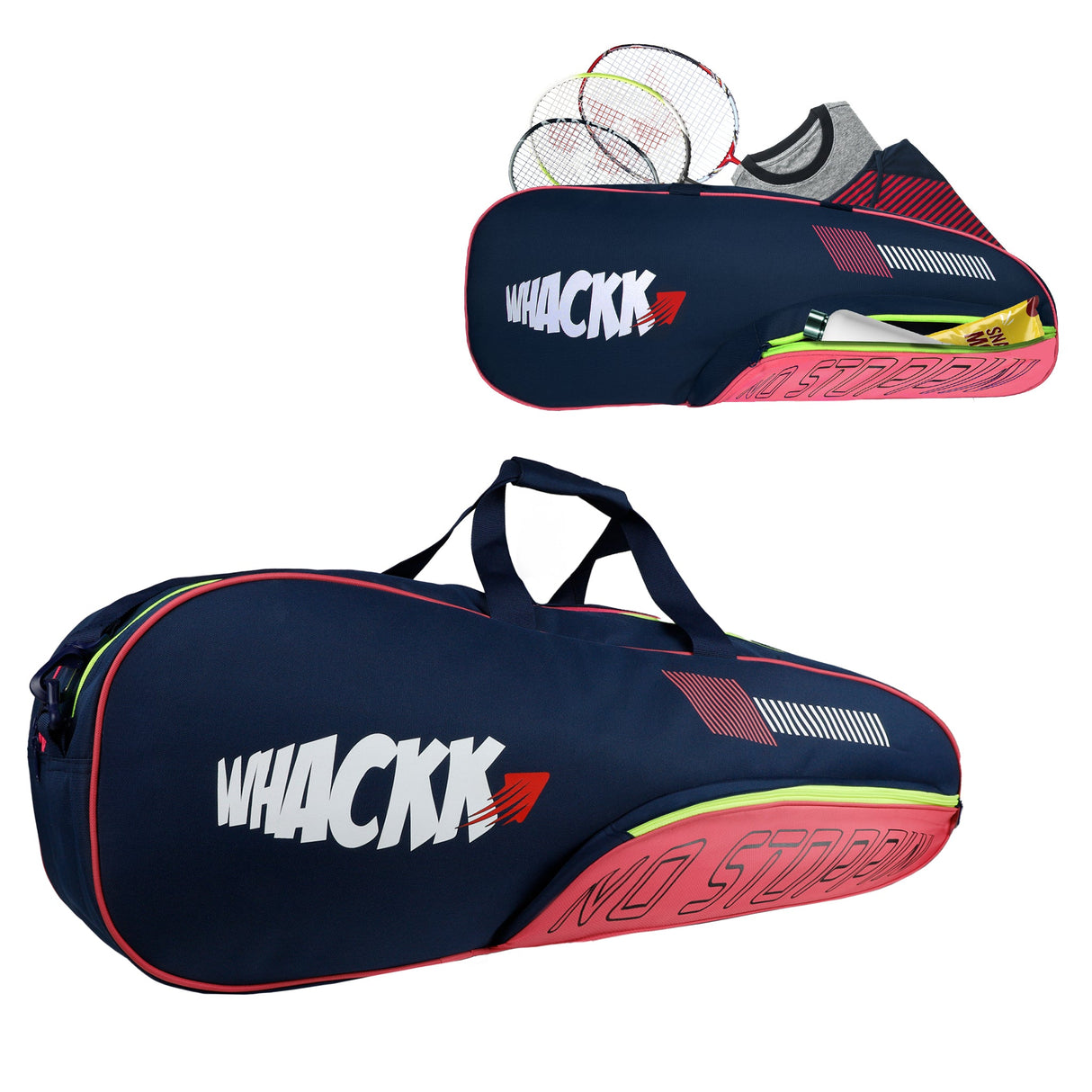 Rally Pink Navy |Unisex Lightwieght Stylish Tennis Badminton Squash Shuttle Equipment Kit Cover Bag |2 Spacious Compartments|Backpack & Duffel Racket Tennis-4 Badminton-6