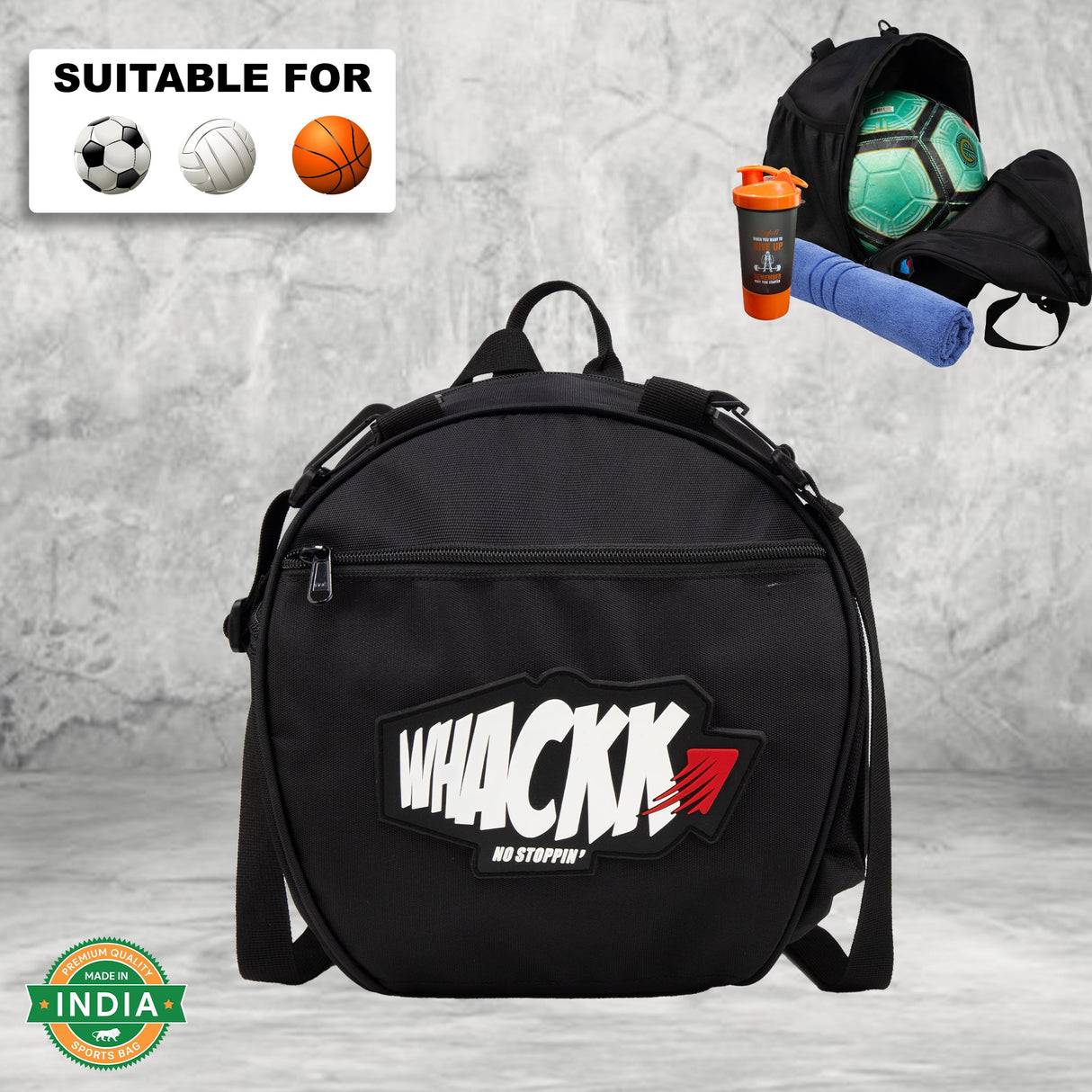 Attack Black Soccer 12L Football Equipment Bags| Basketball Volleyball Bags |Adjustable Strap Backpack |Easy Access Pocket Mesh Bottle Holders | Ball Bag |Kitbag |Bag