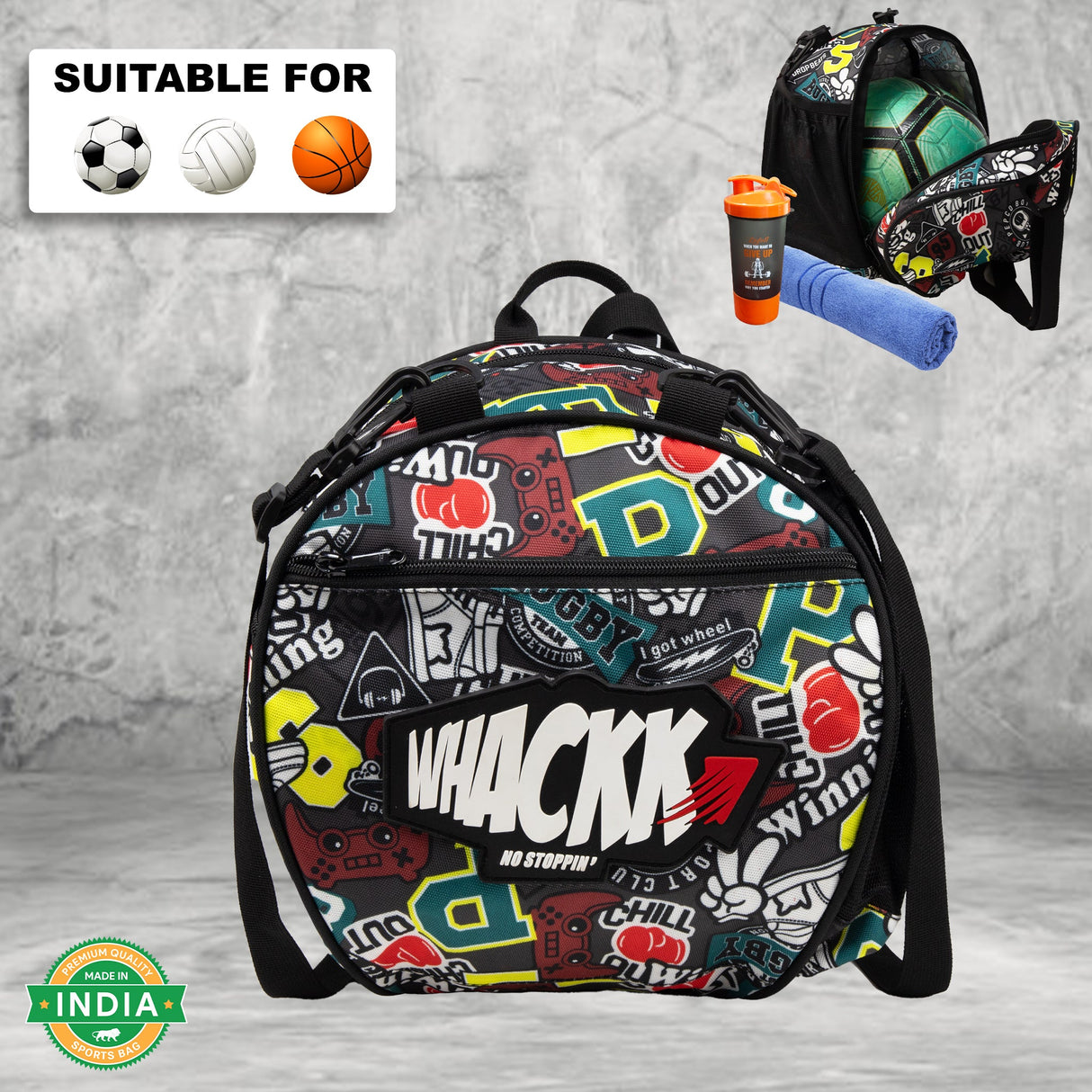 Attack Rugby Soccer 12L Football Equipment Bags| Basketball Volleyball Bags |Adjustable Strap Backpack |Easy Access Pocket Mesh Bottle Holders | Ball Bag |Kitbag |Bag