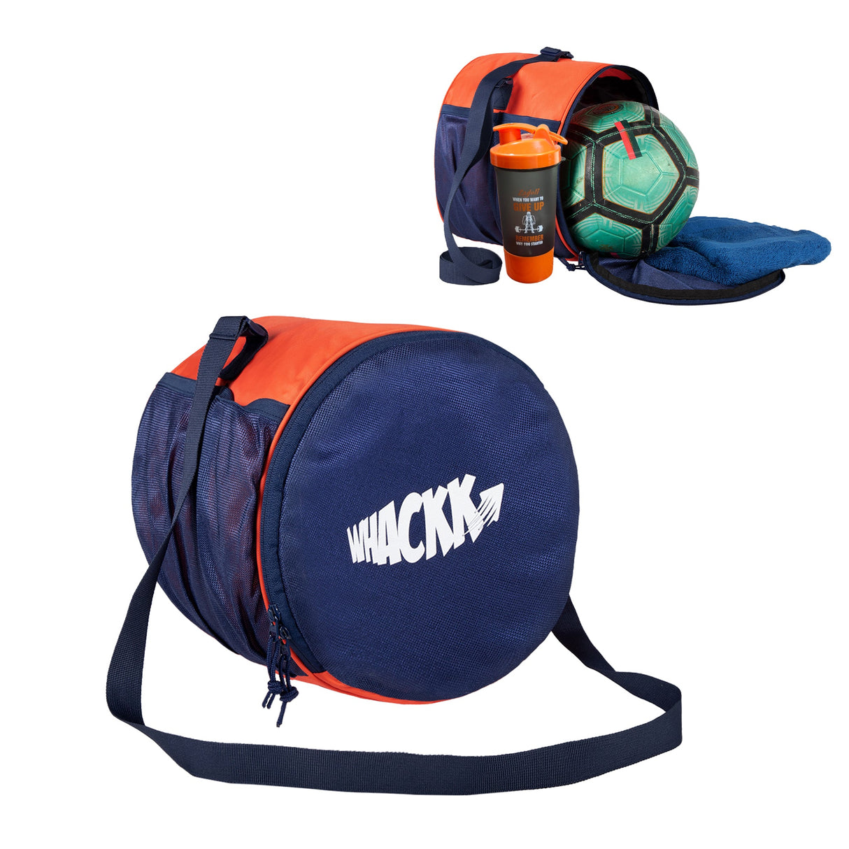 Kick Soccer Navy Orange Football Equipment Bags|Basketball Volleyball Bags |Adjustable Strap Backpack |Easy Access Pocket Mesh Bottle Holders | Ball Bag |Kitbag |Bag