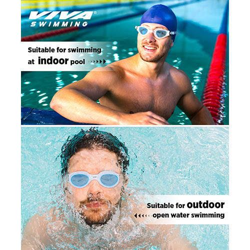 Viva Swimming VIVA-200 Swimming Goggles with Free Protective Case Pro Clear Lens & Wide-Vision Swimming Goggles with UV and Anti Fog Protection for Adult Men Women