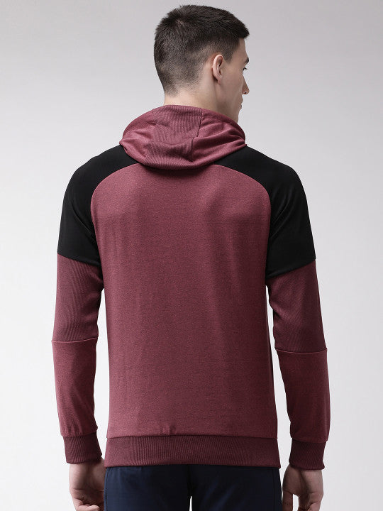 Alcis Men Maroon Solid Hooded Sweatshirt