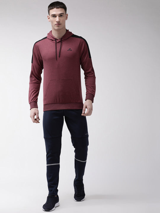 Alcis Men Maroon Solid Hooded Sweatshirt