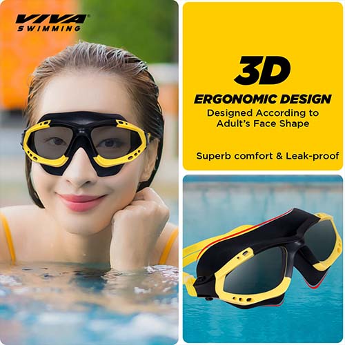 Viva Swimming Discovery Mask Goggle Comfortable Cushioned with Adjustable Head Strap Adult Swimming Goggles | Anti Fog, UV Protection, No Leakage, 180° Clear Wide Vision for Adults Men Women Teenagers