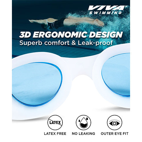 Viva Swimming VIVA-200 Swimming Goggles with Free Protective Case Pro Clear Lens & Wide-Vision Swimming Goggles with UV and Anti Fog Protection for Adult Men Women