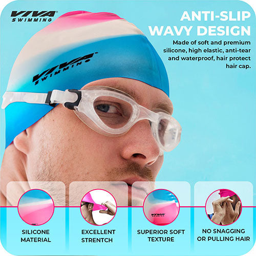 Viva Swimming Combo 616 Swimming Goggles & Swimming Cap, 2 Ear Plug With Nose Clip Swimming Kit Anti-Fog, UV Protection For Adults, Boys, Men