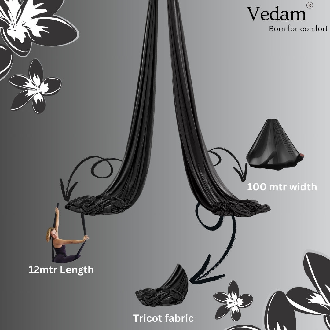 Premium 12 mtr Aerial Yoga hammock – Black