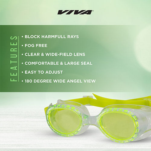 Viva Swimming VIVA-55 (Junior) Anti-Fog UV Protection 100% Silicone Swimming Goggles for Kids, Boys|Wide-Angle Vision Swim Glasses with Silicone Comfort & Adjustable Strap