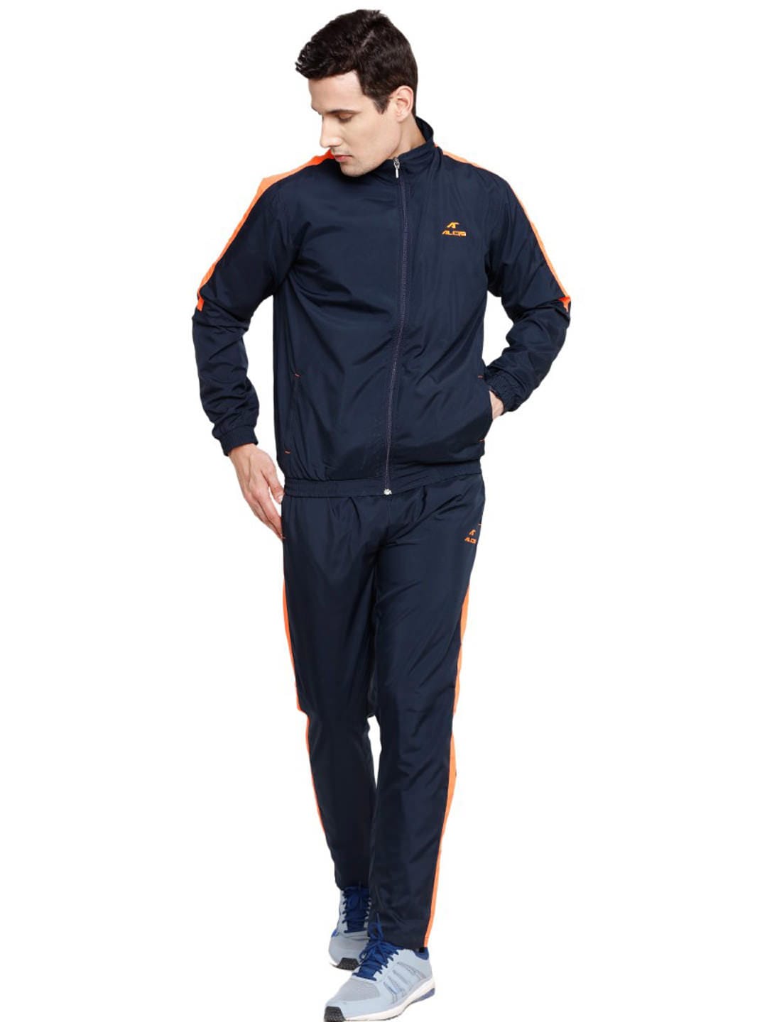 Alcis Men Navy Blue & Orange Colourblocked Tracksuit 166MTS255