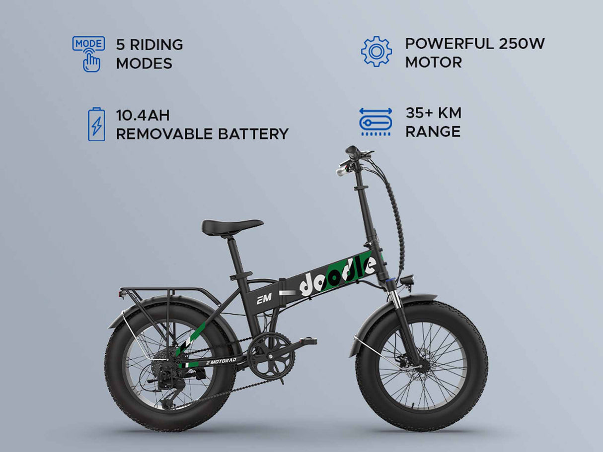 Doodle V2 Emerald Black Electric Folding Bike Urban Series EMotorad | KIBI SPORTS