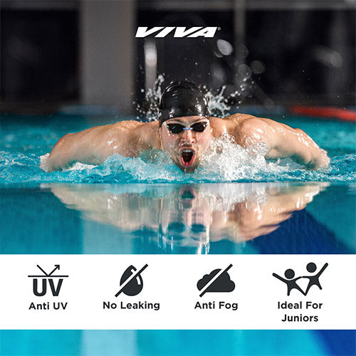 Viva Swimming VIVA-55 (Junior) Anti-Fog UV Protection 100% Silicone Swimming Goggles for Kids, Boys|Wide-Angle Vision Swim Glasses with Silicone Comfort & Adjustable Strap