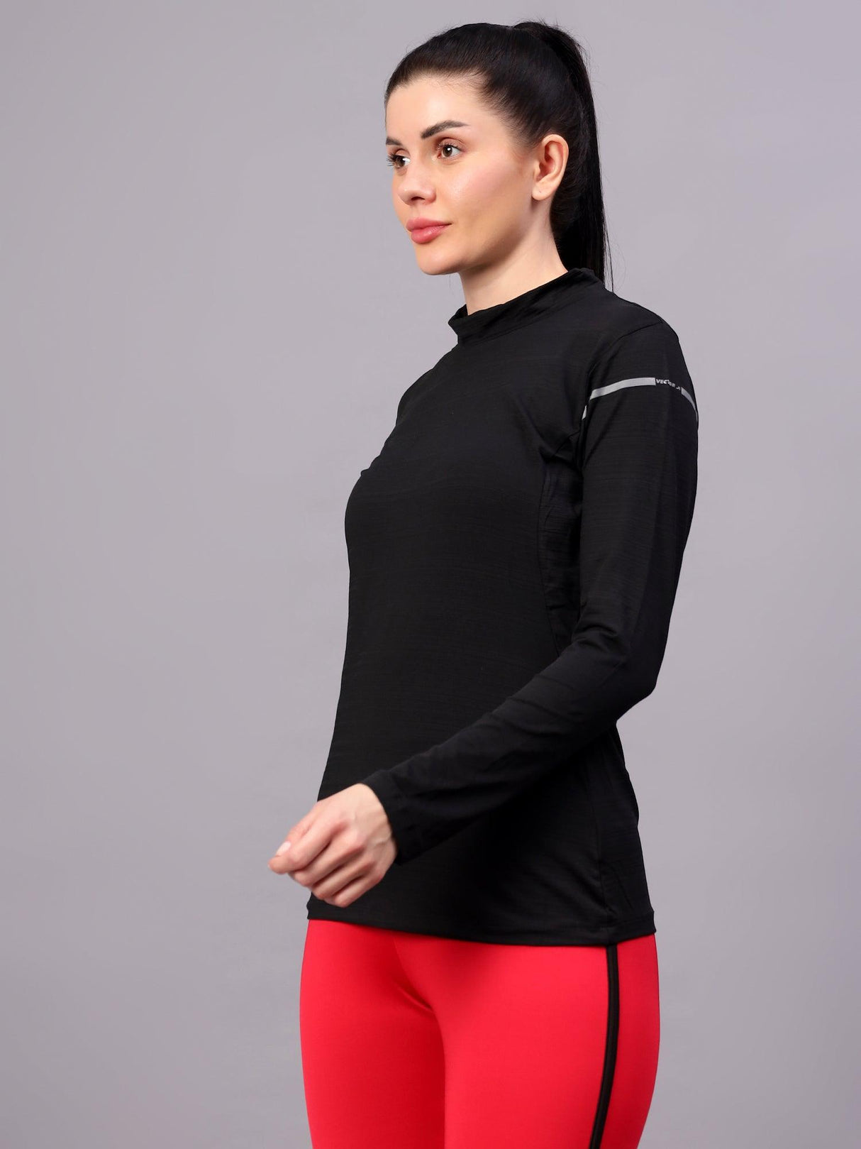 VECTOR X OGT-381 Self Design Women Turtle Neck Silver T-Shirt