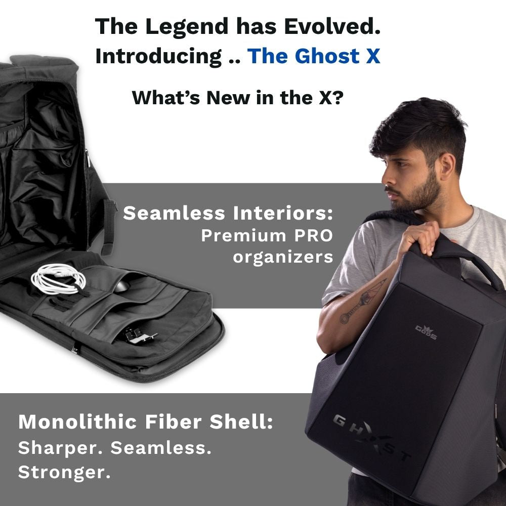 Ghost X Carbon Fiber Anti Theft Office Laptop Backpack for Men – Hard Shell, 25L Professional Work Bag