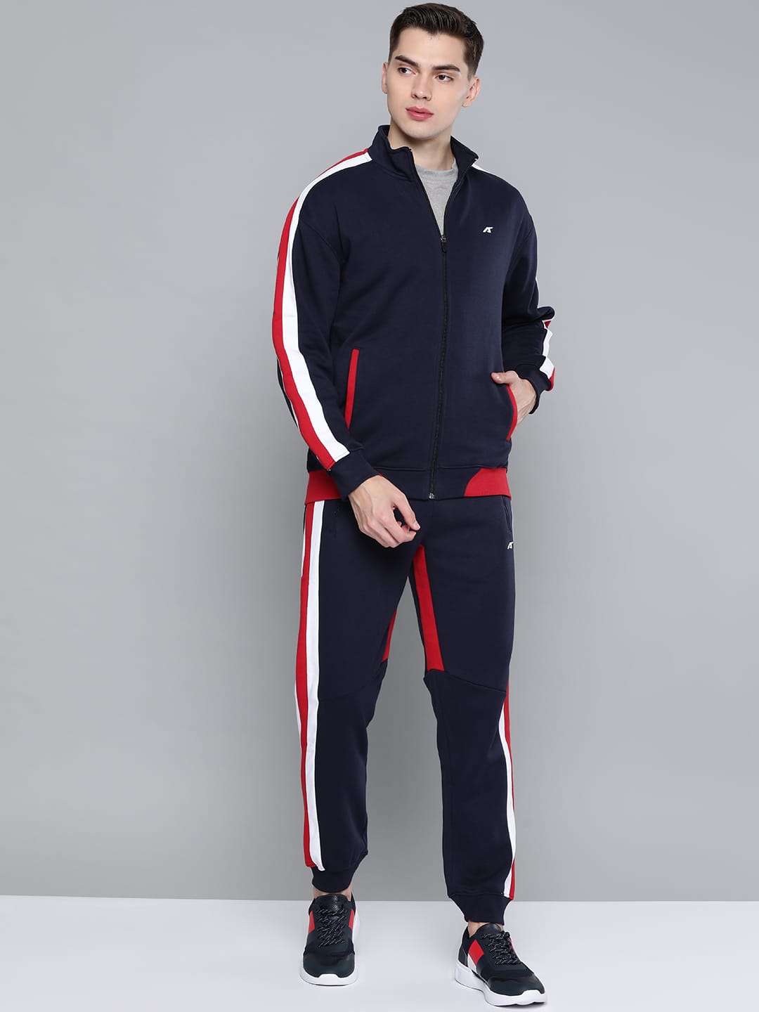 Alcis Men Navy Blue Red Striped Track Suit