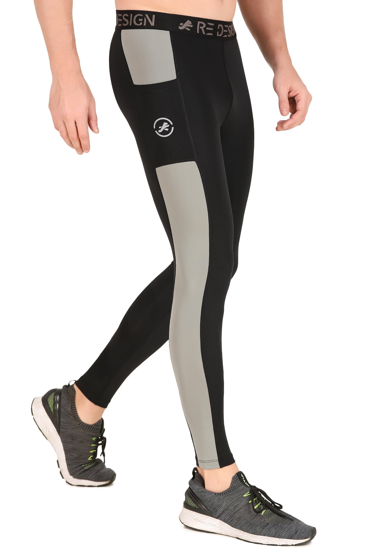 Men's DC Pocket Nylon Compression Pant and Full Tights (Black/Light Grey)