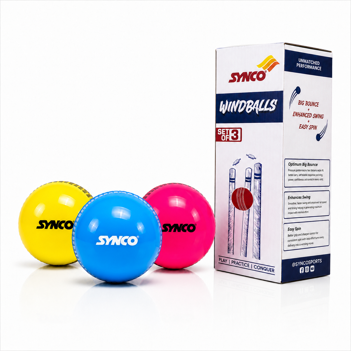 Windball Cricket Balls Pack of 3 90g- Synco (Pack of 2)