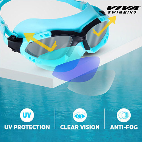 Viva Swimming Discovery Mask Goggle Comfortable Cushioned with Adjustable Head Strap Adult Swimming Goggles | Anti Fog, UV Protection, No Leakage, 180° Clear Wide Vision for Adults Men Women Teenagers