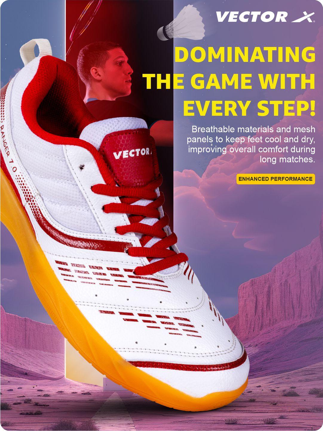 VECTOR X Ranger 7.0 Power Cushion Rubber Outsole Synthetic Mesh Badminton Shoes for Men Lightweight & Comfortable