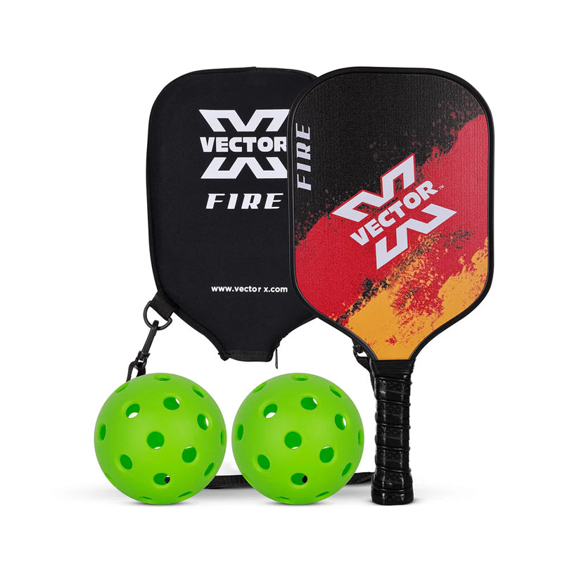 Vector X FIRE Pickle Bat, Lightweight Carbon Fiber Material, Face Honeycomb Composite Core Paddle Low Edge Guard, Durable, Lightweight Pickleball Racket (1 Racket+ 2 Pickle Ball+Carry Bag)