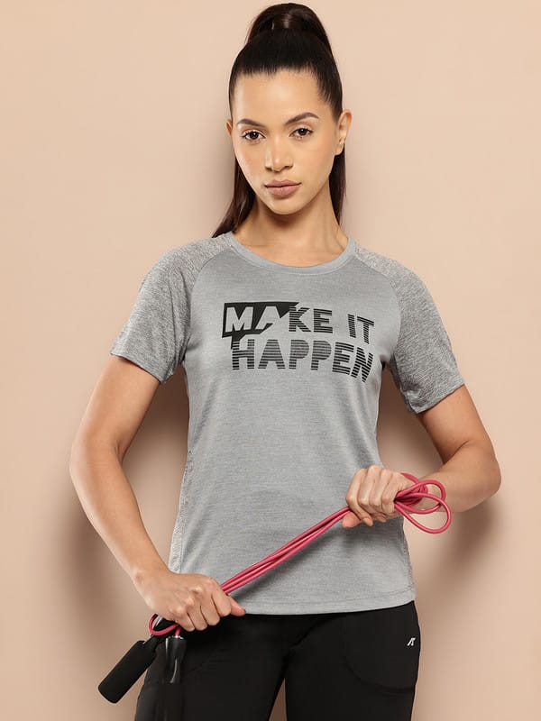 Alcis Women Light Grey Chest Printed Tee
