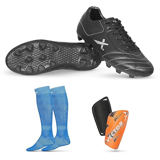 Vector X Combo of Dynamic 2.0 Shoe, Pair of Shin Guard & Pair of Stockings Football Kit
