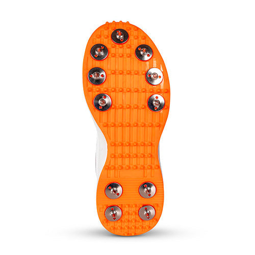 Vector X Swing 2.0 Cricket Shoes With Metal Spikes for Men & Boys Sports Shoes Lightweight Upper with TPU Fusing, EVA Midsole with Rubber Oustole Cricket Practice/Professional (Whie-Orange)