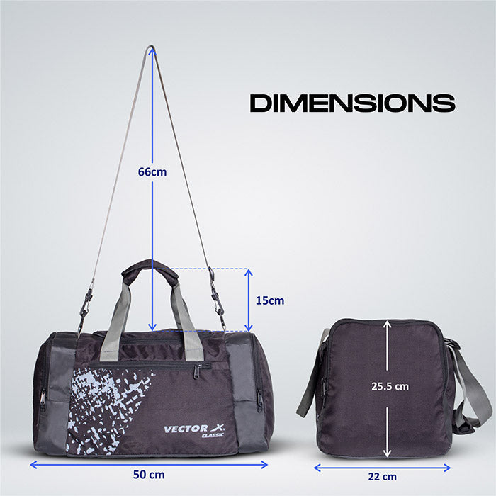 Vector X Classic BFI Approved Adjustable Shoulder Bag for Men - Duffle Gym, Fitness, Carry, Sports & Travel Bag - Sports Kit