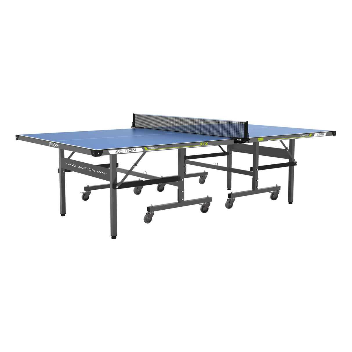 STAG GLOBAL Action Tennis Table Blue Top | 1 Table Cover | 2 TT Rackets, 6 Balls | 1 Clamp Net Tennis Table Blue Top | 1 Table Cover | 2 TT Rackets, 6 Balls | 1 Clamp Net