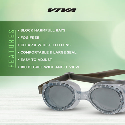 Viva Swimming VIVA-55 (Junior) Anti-Fog UV Protection 100% Silicone Swimming Goggles for Kids, Boys|Wide-Angle Vision Swim Glasses with Silicone Comfort & Adjustable Strap