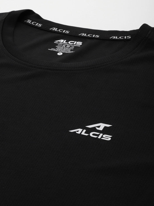 Alcis Men Anti Static Black Slim Fit T-shirt