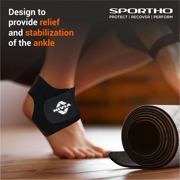 NIVIA Basic Ankle Support with Adjustable Velcro, Ankle Sleeves, Braces or Wraps , For Support & Stability Available in S | M | L | XL & Black Color , Used for All kind of impact Sports
