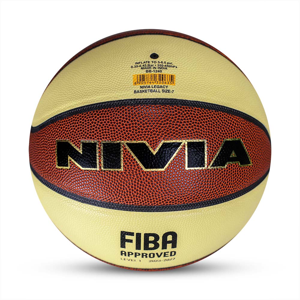 NIVIA LEGACY , Match Ball, 8 Panels, PU Leather Cover Laminated with Pebbled Texture , Butyl ThreadwoundedBladder, FIBA Level 1 , Made for Pro-Leagues , to Play on Indoor Surfaces