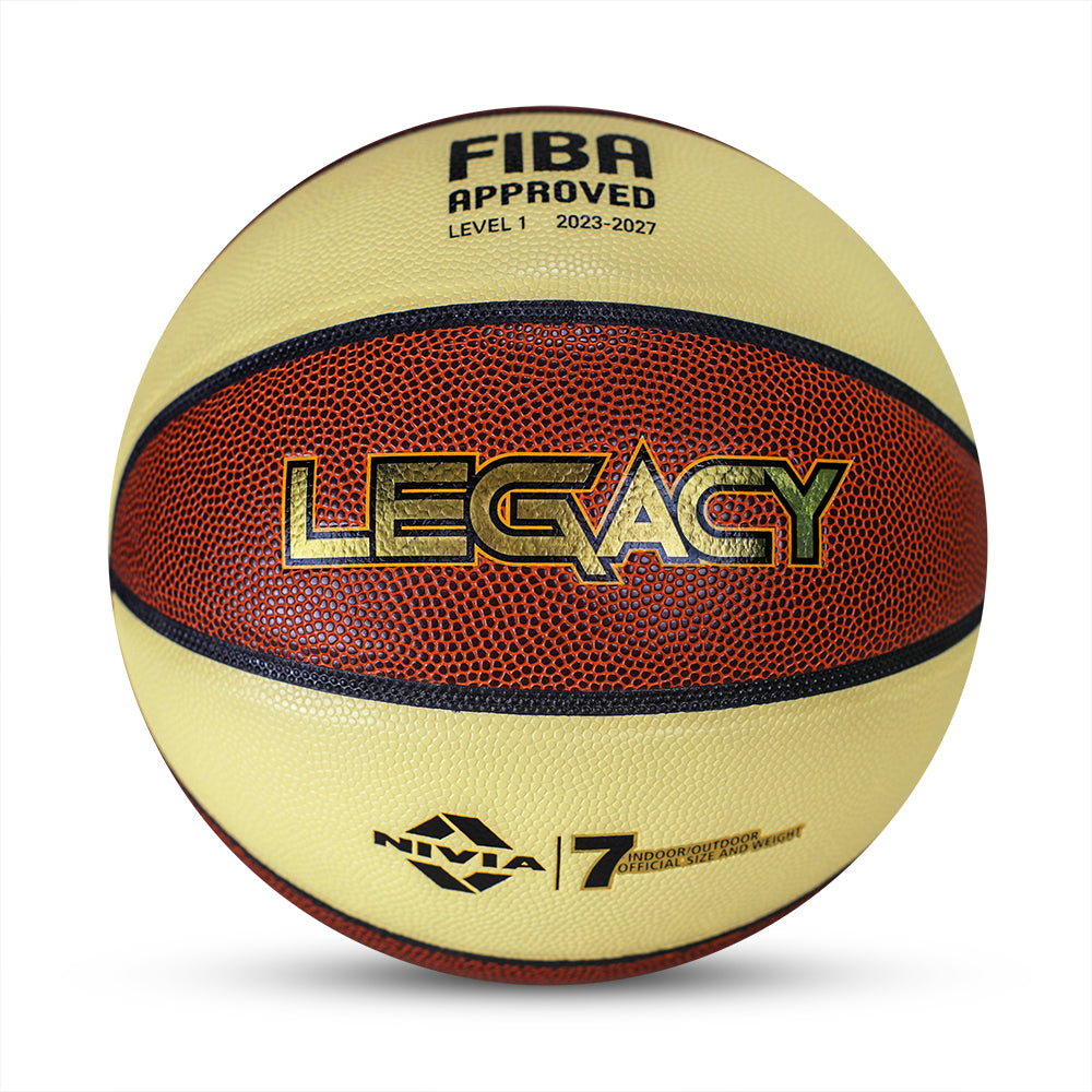 NIVIA LEGACY , Match Ball, 8 Panels, PU Leather Cover Laminated with Pebbled Texture , Butyl ThreadwoundedBladder, FIBA Level 1 , Made for Pro-Leagues , to Play on Indoor Surfaces