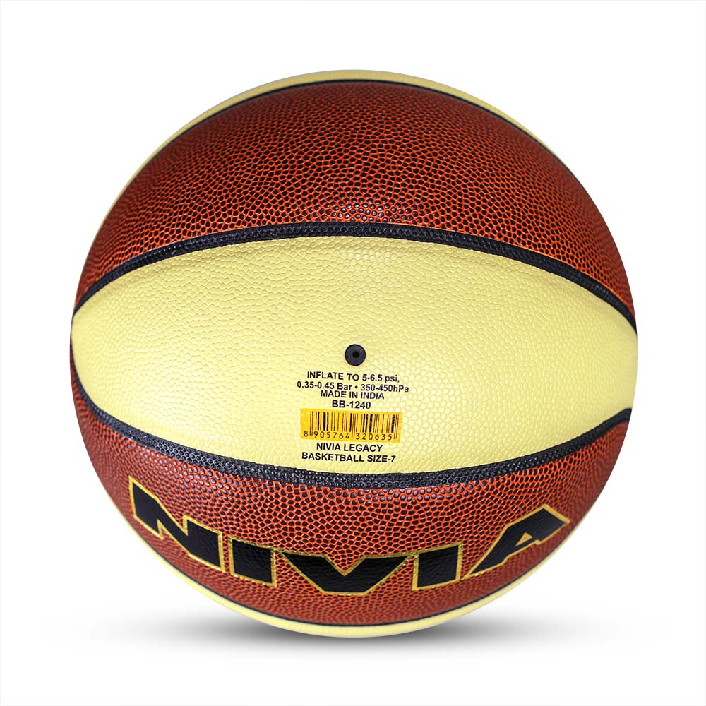 NIVIA LEGACY , Match Ball, 8 Panels, PU Leather Cover Laminated with Pebbled Texture , Butyl ThreadwoundedBladder, FIBA Level 1 , Made for Pro-Leagues , to Play on Indoor Surfaces