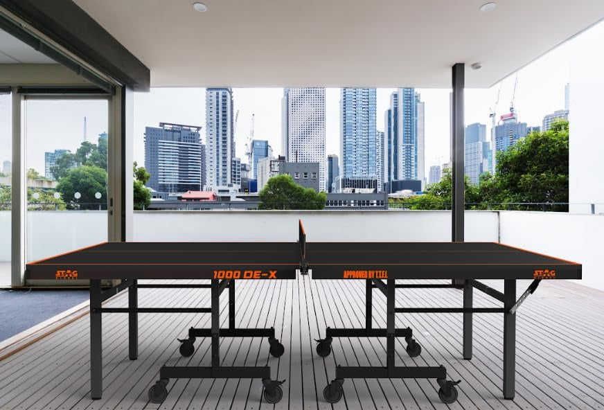 STAG GLOBAL 1000 DE-X Table Tennis Table | Full Size Professional Table with 1 Table Cover | 2 TT Rackets | 6 Balls | 1 Clamp Net
