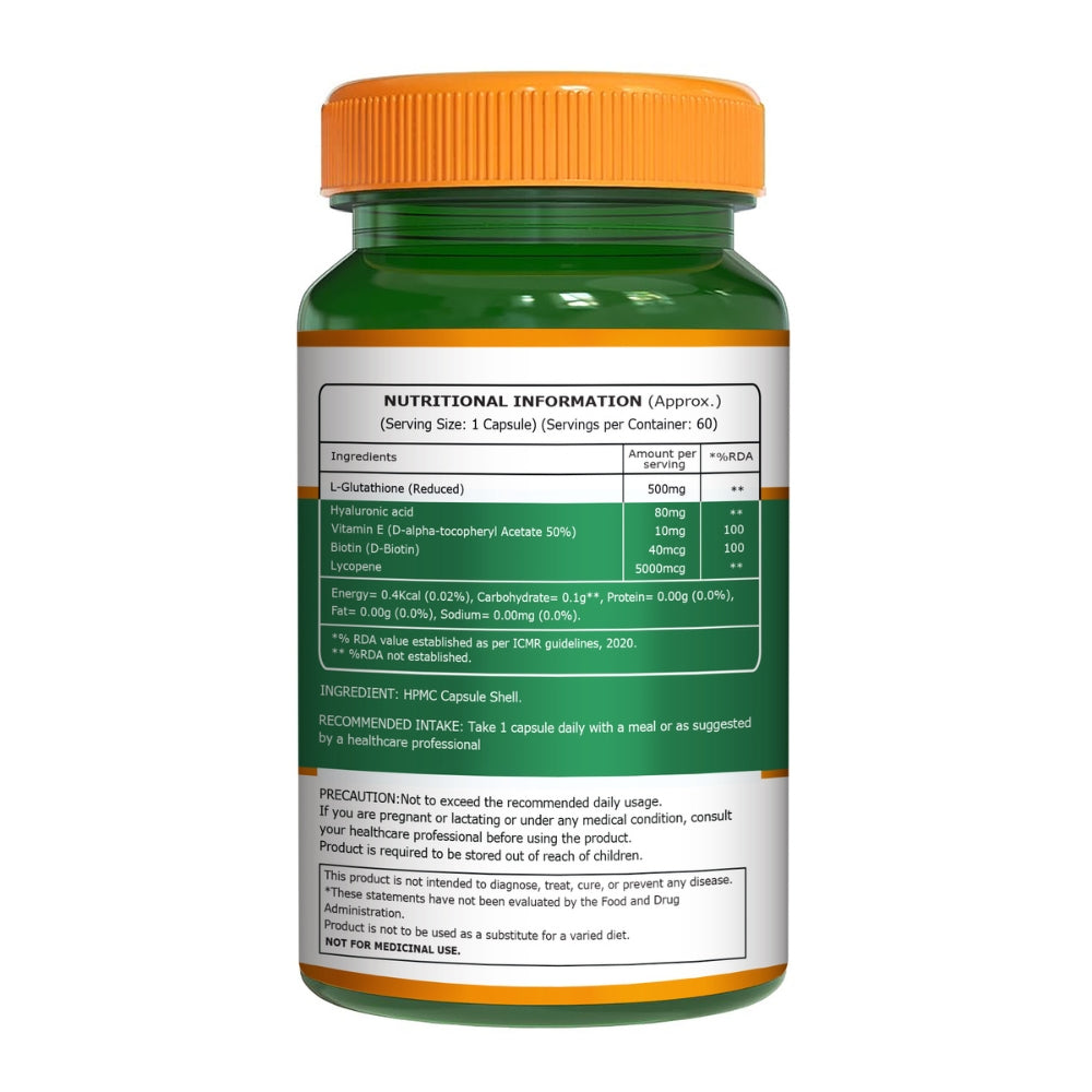L-Glutathione Reduced+ | With Hyaluronic Acid, Vitamin E & Biotin | 60 Veg Tablets