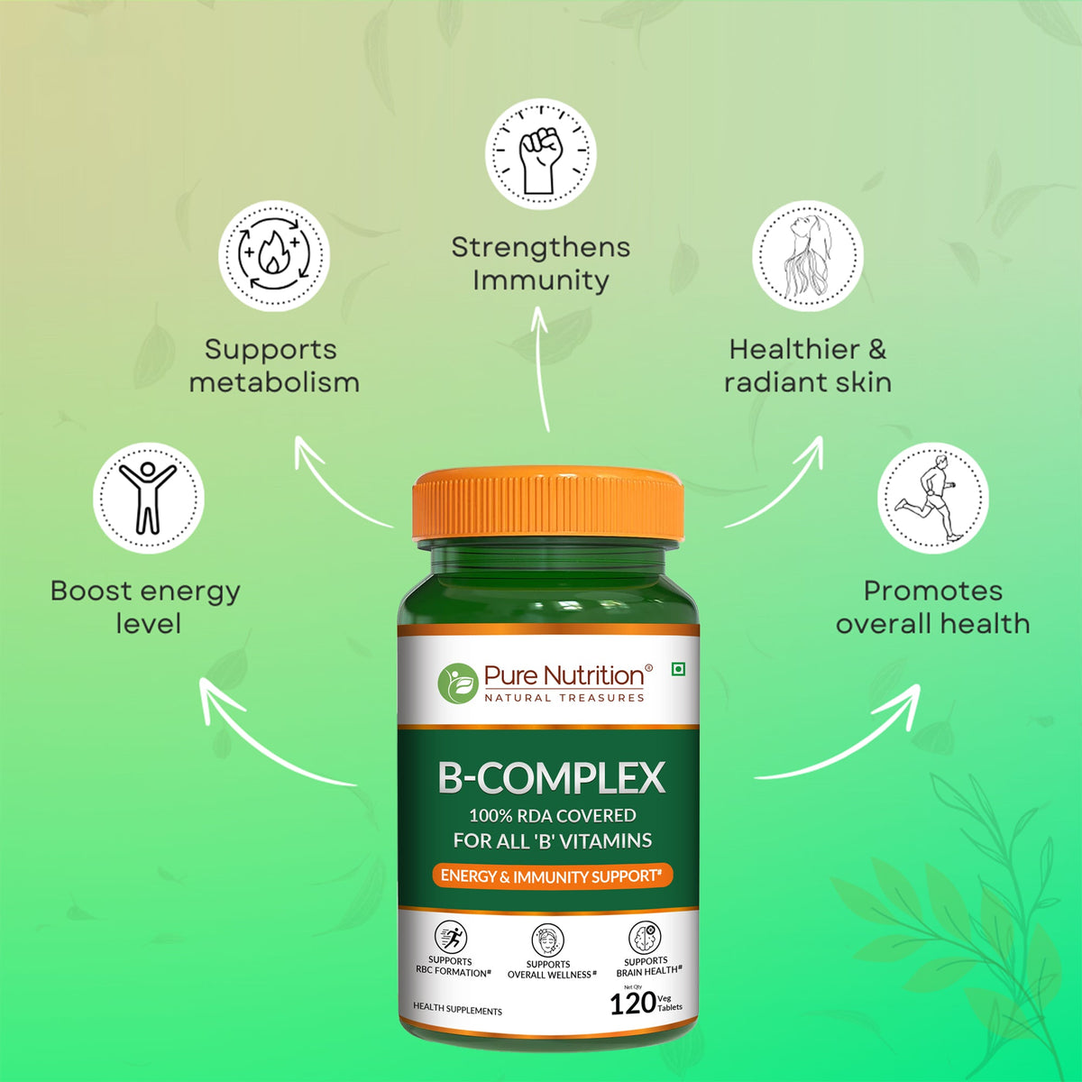 B-Complex Tablets 100% RDA of All B Vitamins | Energy & Immunity