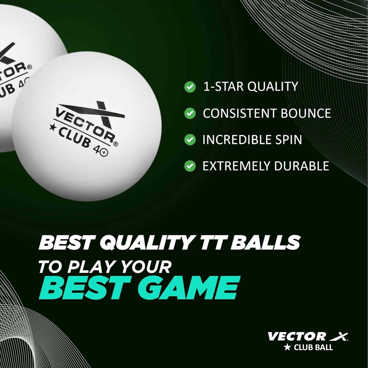 Vector X Club 3 Star Premium ABS Plastic Table Tennis Balls High Performance TT Balls for Professional Matches and Training Ideal for Adults & Kids