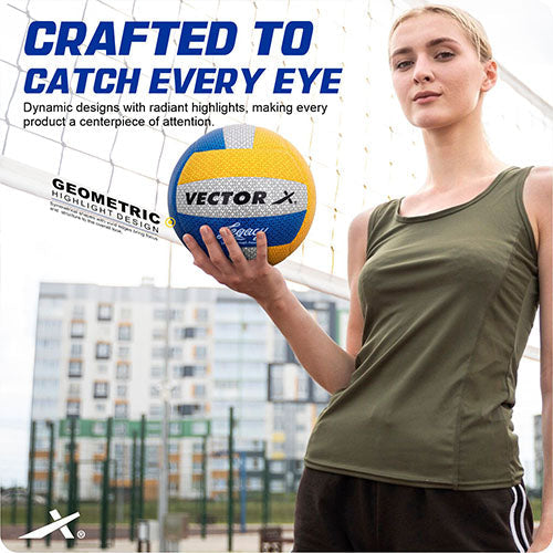Vector X Legacy With Pump 18 Panel Laminated Rubberized Pasted Material Durable & Waterproof Indoor Outdoor, Beach, Pool, Sand Home Play Practice Match Volleyball