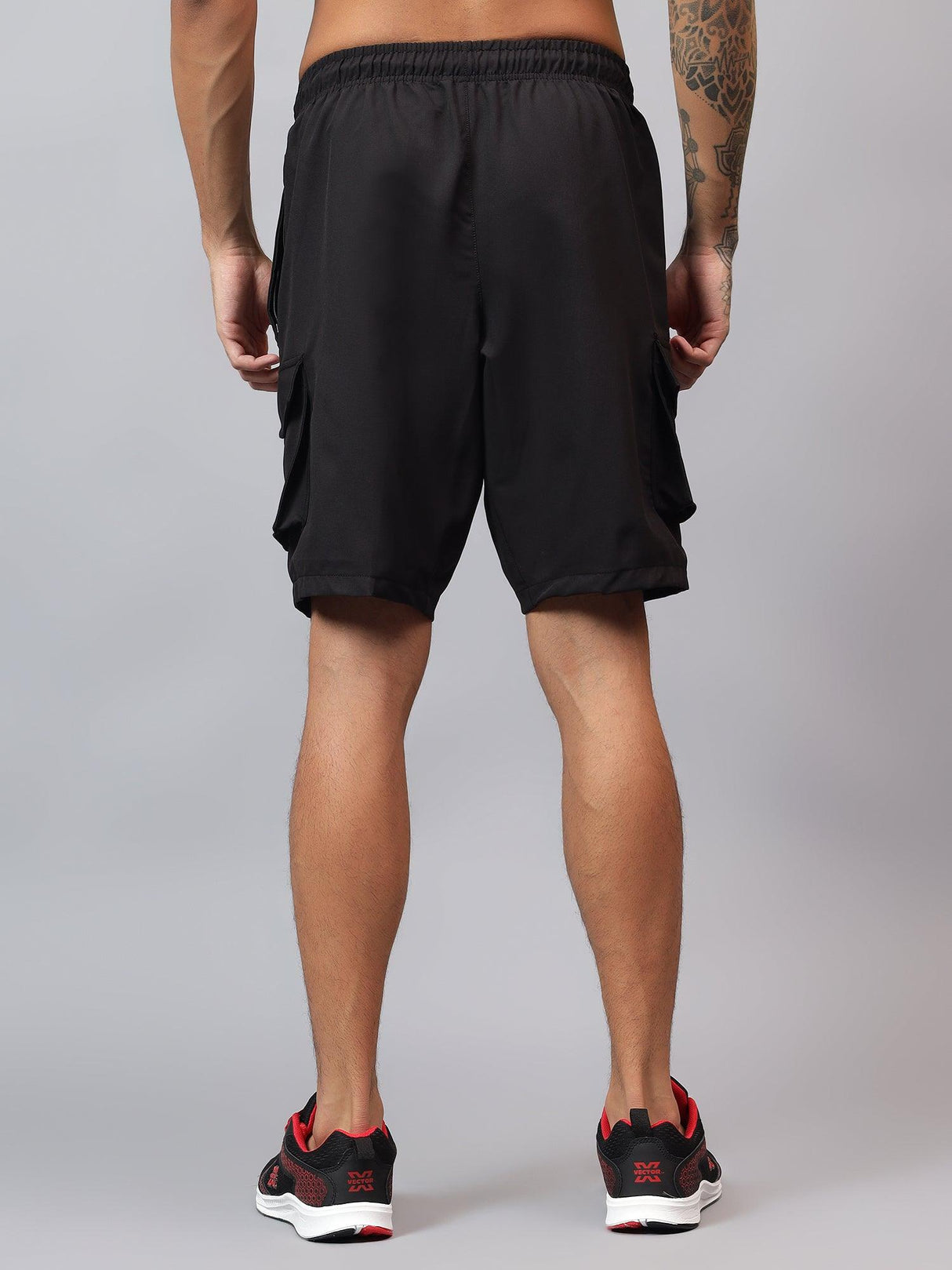 Vector X Solid Men Black Cargo Shorts 2 Side Zipper Pocket Made with Polyester