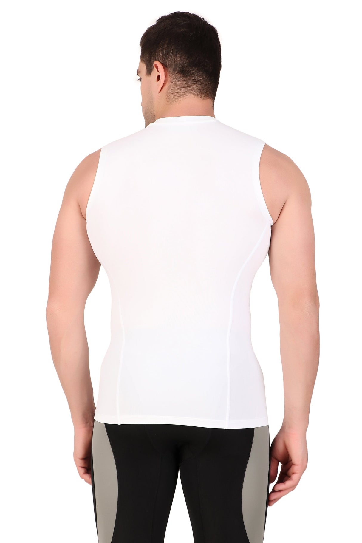 Nylon Compression Tshirt Cutsleeves Tights For Men (White)