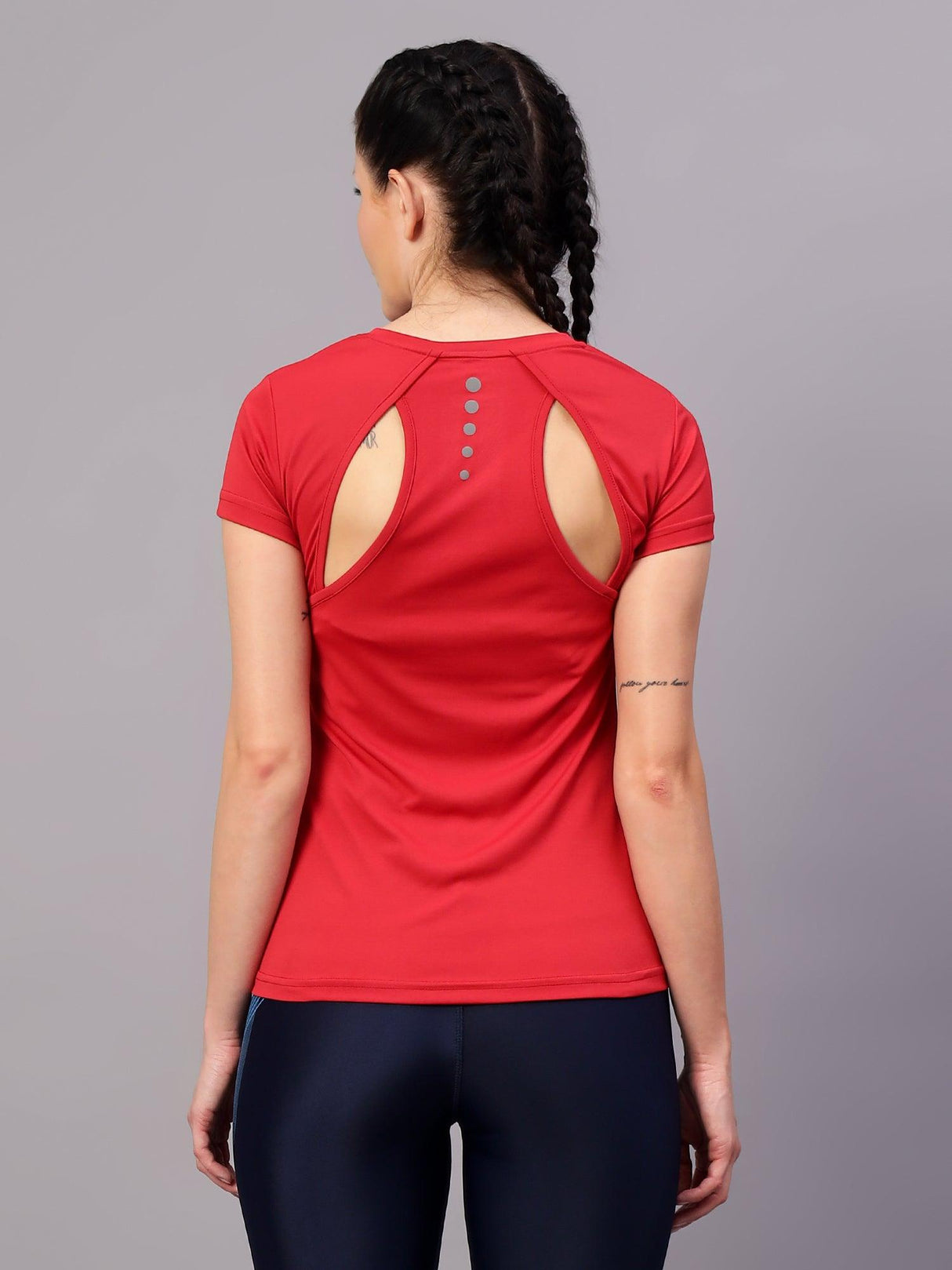 OGT-380 Women Solid Round Neck Polyester Fushia Red T-Shirt