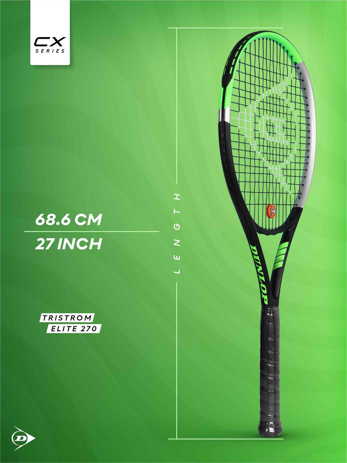 Dunlop Elite 270 Green, Black Strung Tennis Racket With 3/4 Cover