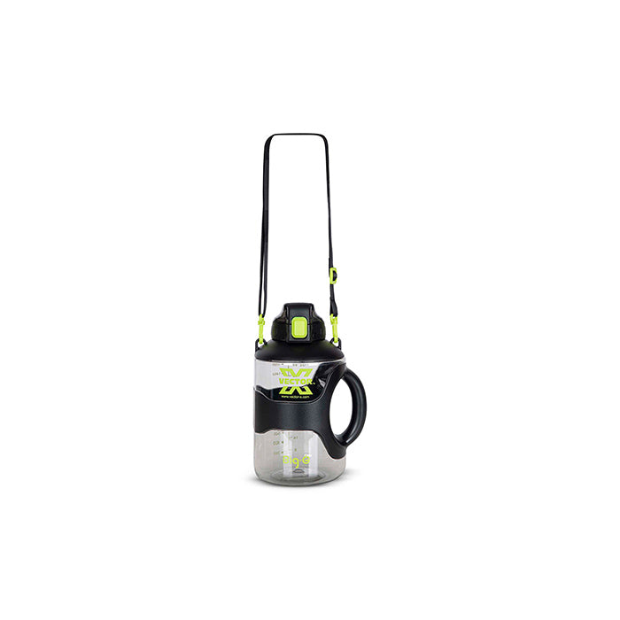 Vector X Big-G Gallon 2200 ml Plastic Water Bottle with Time Marker|Non Slip Side Handle|Strong and Adjustable Strap|Durable Top Carry Handle|Reusable Gym Sports Outdoor Large 2.2 LTR Water Jug BPA-Free, Unbreakable, Freezer Safe (Black)