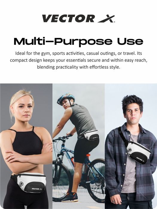 Vector X Stylish Waist Travel Hiking Chest/Fanny Bag with Adjustble Waist Belt, Pouch Sports Pack for Men and Women Premium Stitching, Handy,Versatile, Waterproof Bum Bag