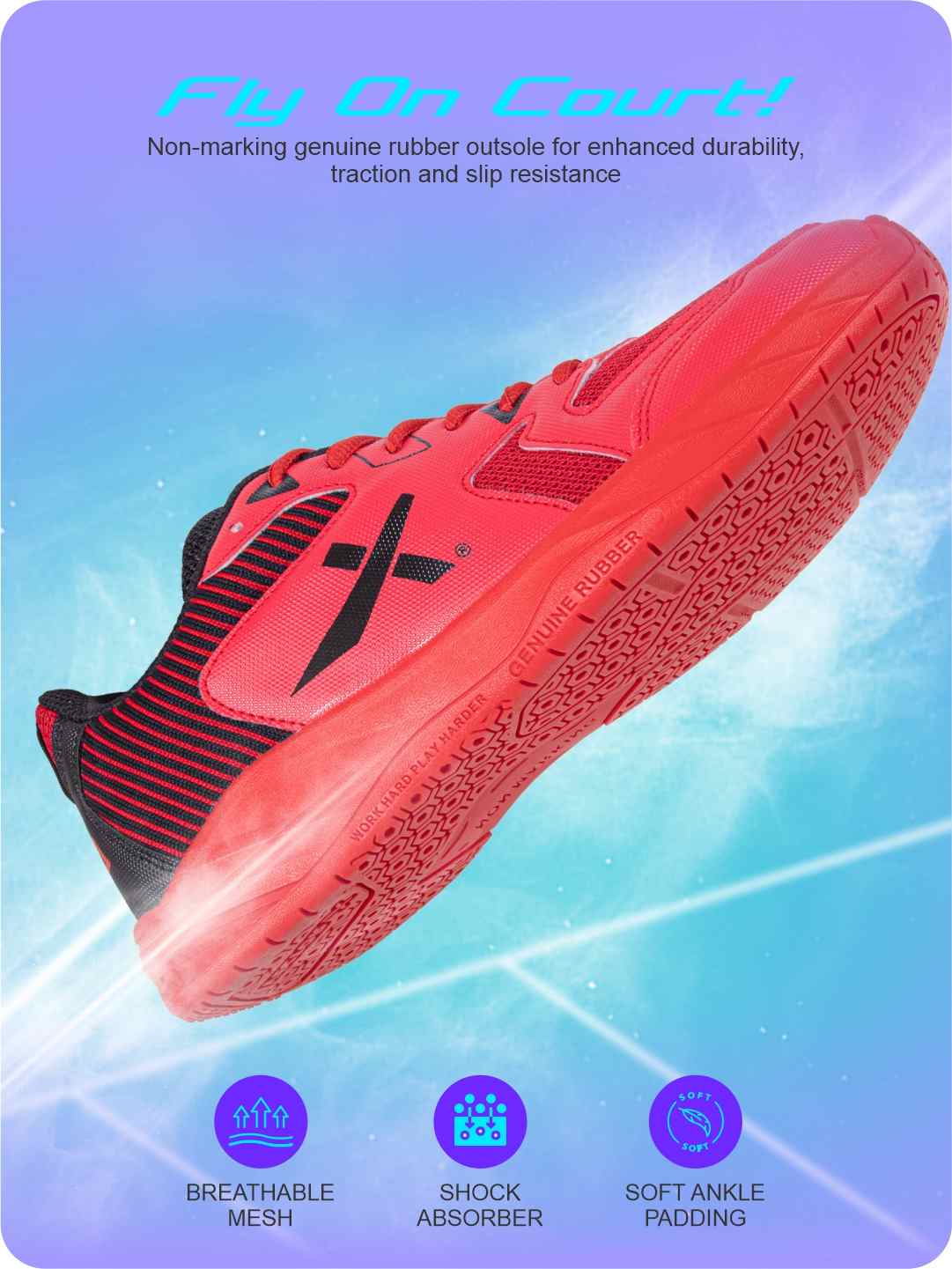 Vector X Luminous Tennis/Badminton Court Shoe, Elegent Design, Rubber Sole, Slip Resistance, Light Weight, EVA Insocks for Comfort