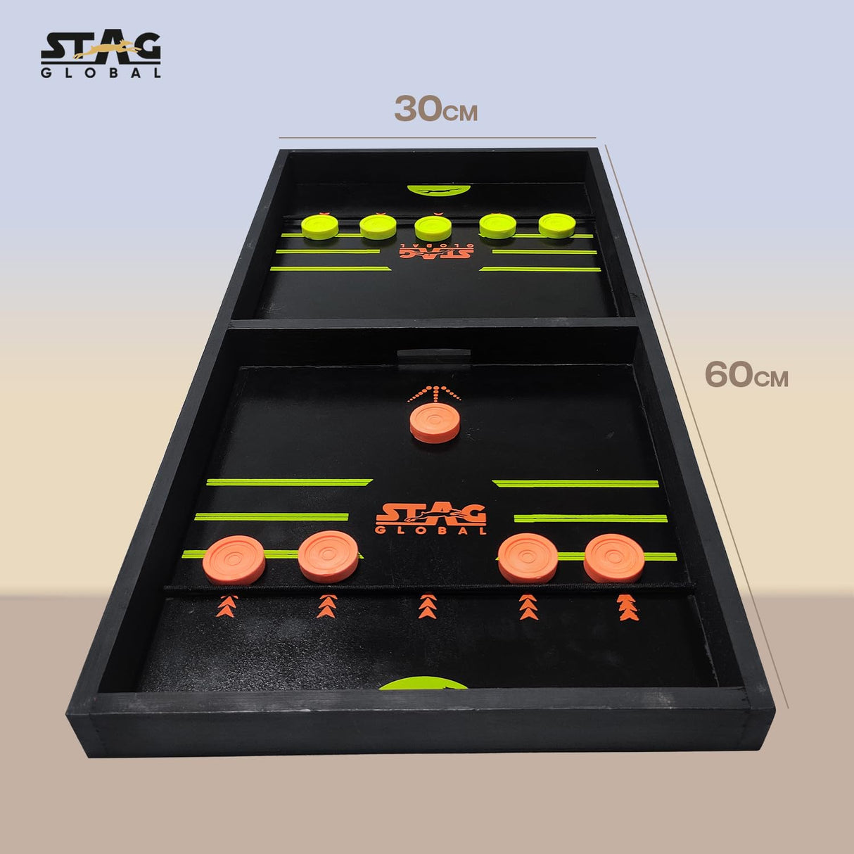 STAG GLOBAL Premium Wooden Large String Hockey Table Game | Fast Sling Puck Game | Family Fun Game | Game for All Ages