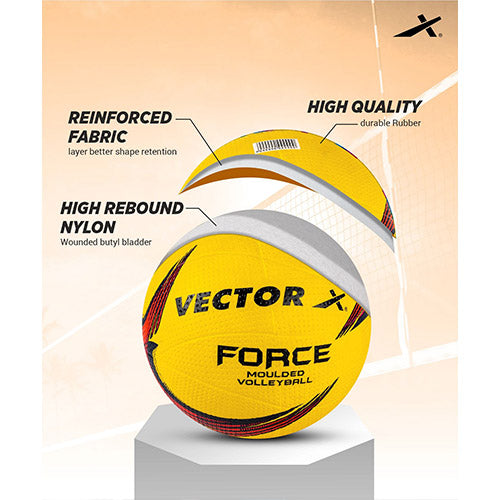 Vector X Force Size 4 Rubberized Moulded Volleyball + Air Pin Suitable for Indoor/Outdoor Play|Training/Match Ball with Butyl Bladder Durable & Waterproof for Men Women Kids